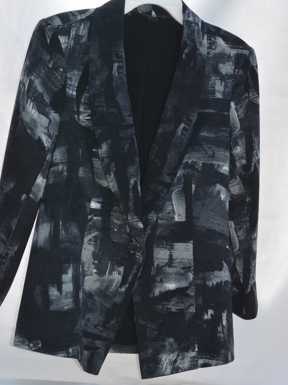 Guess Black & Gray 3/4 Sleeve Abstract Blazer Size L Lined  B55
